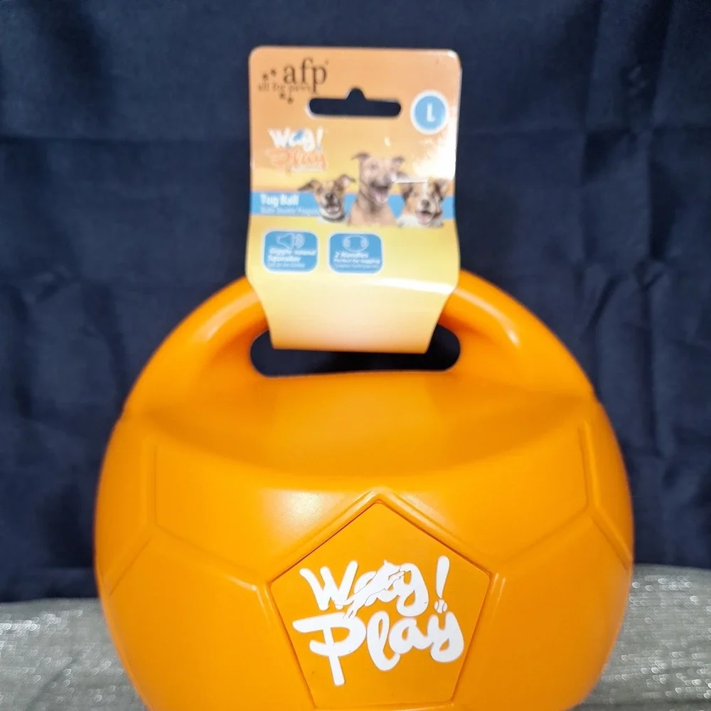 ALL FOR PAWS Tug Ball 2 Handle Giggle Squeaker Dog Pull Toy Orange Sz Large New